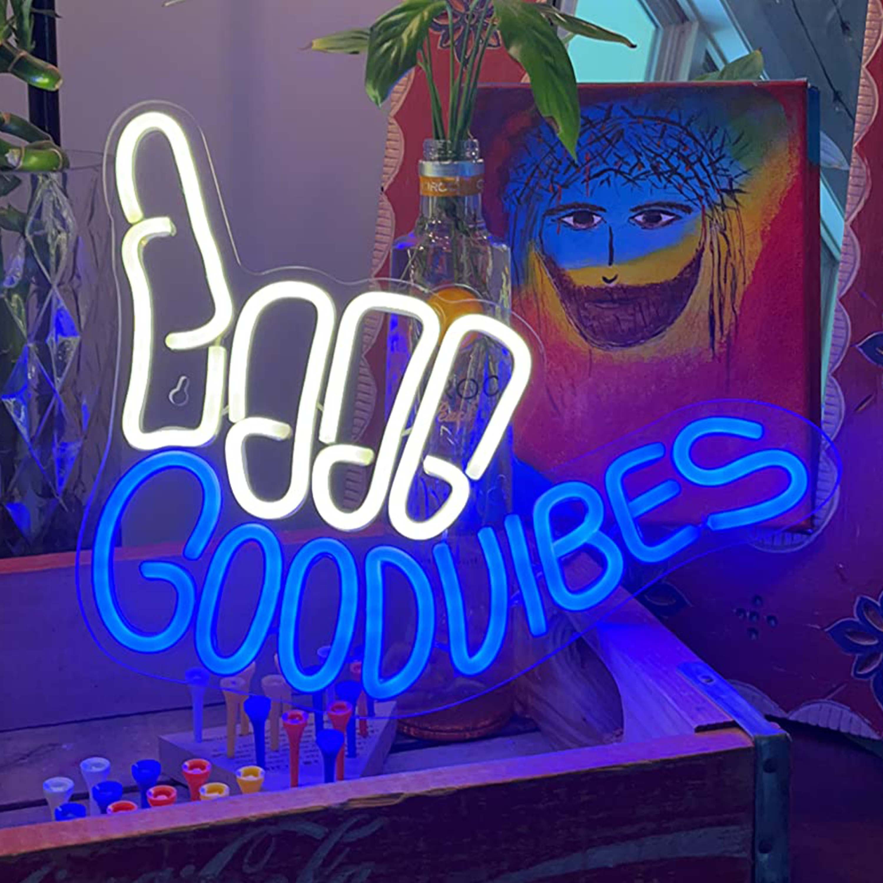 Heliwey Good Vibes Neon Sign Light for Wall Décor Good Vibes Only Hand Neon Signs Bedroom Game