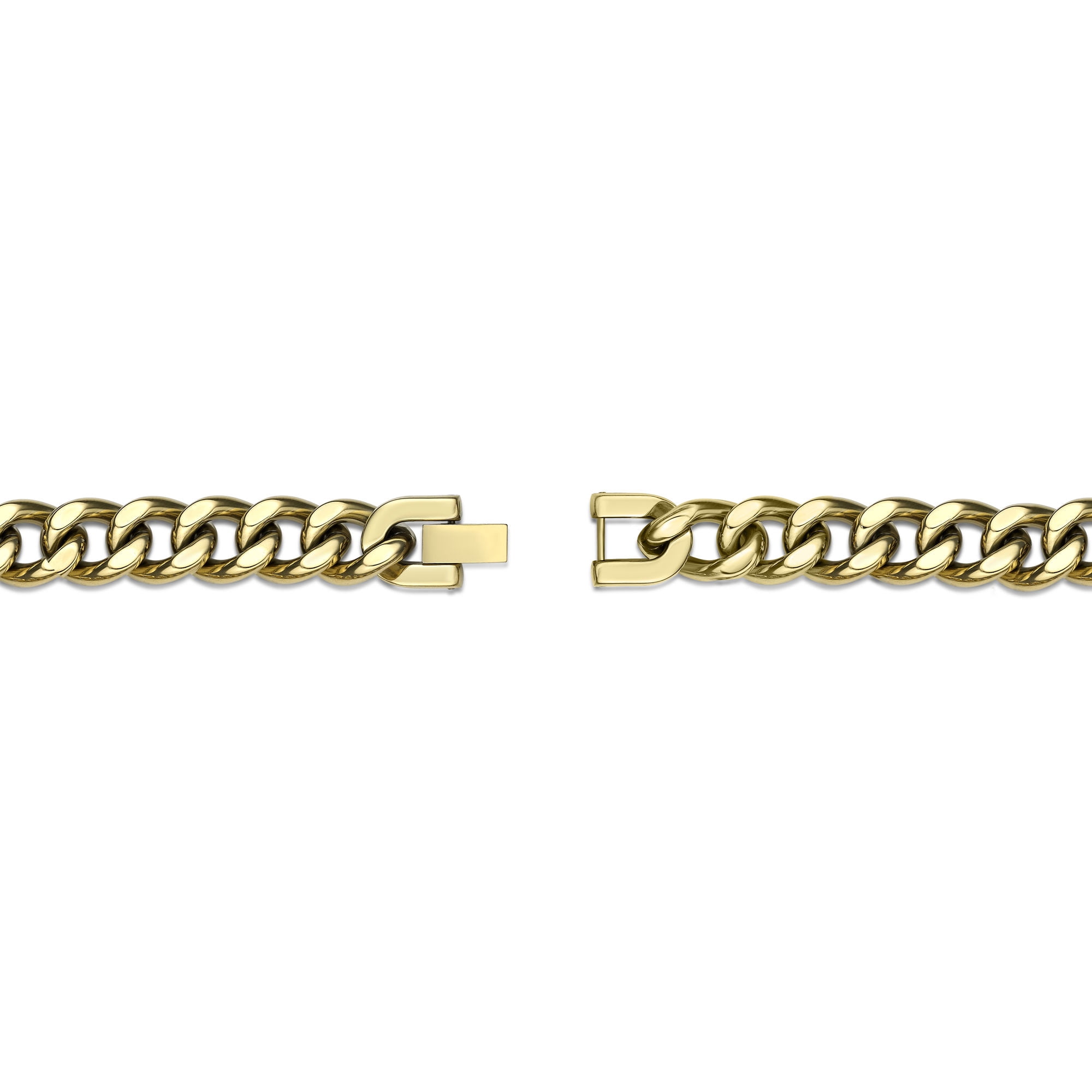 Stainless Steel Curb Chain Bracelet for Men with Yellow Gold Ion Plating - 10 Inches Long 11 MM Wide with Fold Over Clasp by Metro Jewelry