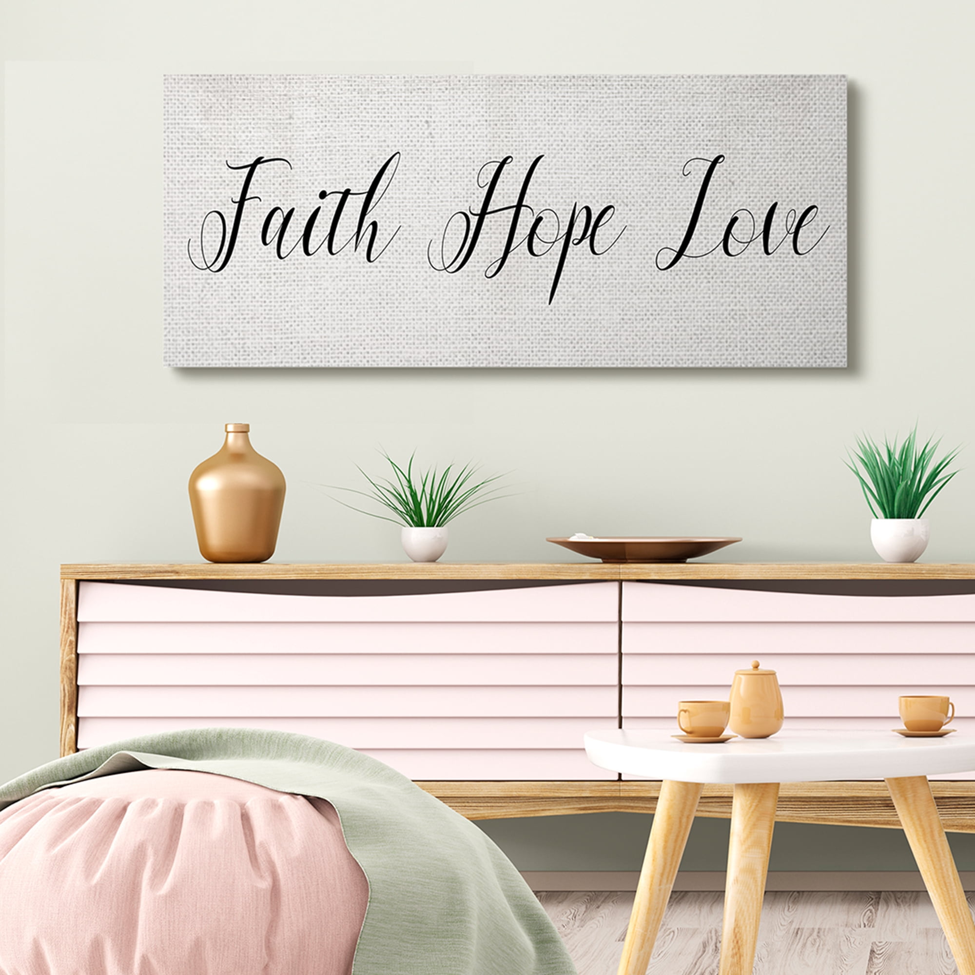 Stupell Industries Faith Hope Love Phrase Minimal Elegant Text Canvas Wall Art, 20 x 48, Design by Daphne Polselli