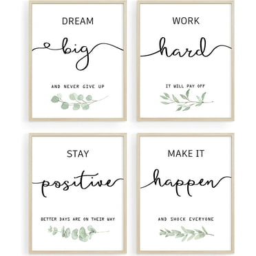 LZLINGMEI Set of 4 Inspirational Wall Art Office Decor, Motivational UNFRAMED Wall Art Prints for Bedroom,Living Room,Office