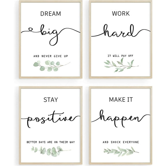LZLINGMEI Set of 4 Inspirational Wall Art Office Decor, Motivational UNFRAMED Wall Art Prints for Bedroom,Living Room,Office