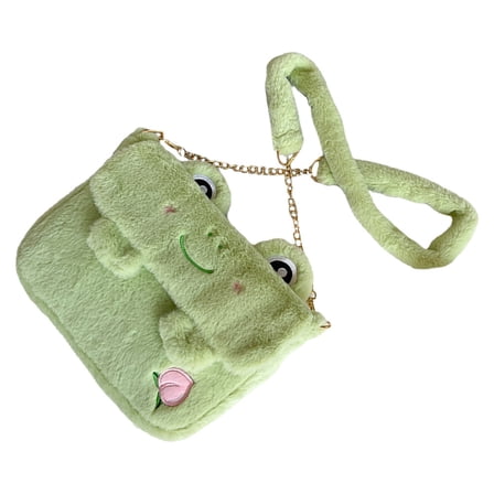 STOBOK Light Green Plush Frog Shoulder Bag Portable Crossbody Bag Soft Fluffy Design