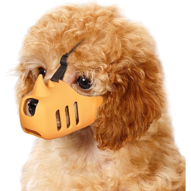 Bozal para perro, bozal suave para perros pequeños y medianos, caniche, salchicha, cubierta bucal de silicona transpirable para evitar morder y masticar (amarillo, S)