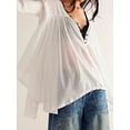 thumbnail image 2 of SUNSIOM Women Long Sleeve T-Shirts Solid Color V-Neck Buttons Casual Shirts Spring Fall Fashion Irregular Loose Tunic Tops, 2 of 5