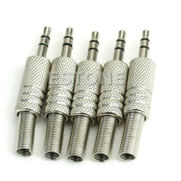 Sinyiin 5Pcs 3.5mm 1/8" Stereo TRS Male Audio Jack Plug Adapter Connector Silver