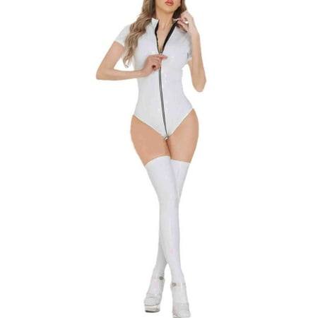 Sexy Patent Leather Bodysuit and Socks Set for Women - Elastic Fit Nightwear for Couples  Romantic Occasions