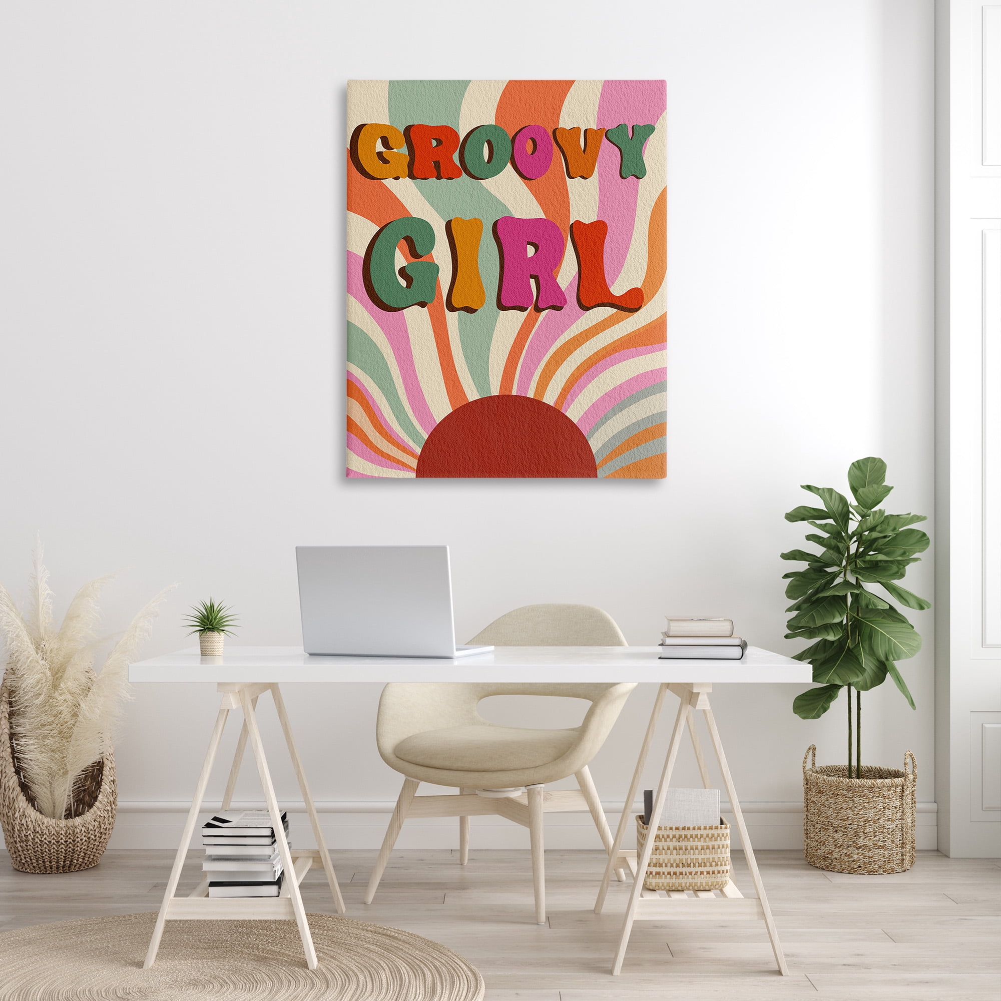 Stupell Industries Groovy Girl Patterned Typography Painting Gallery Wrapped Canvas Art Print Wall Art, 36 x 48