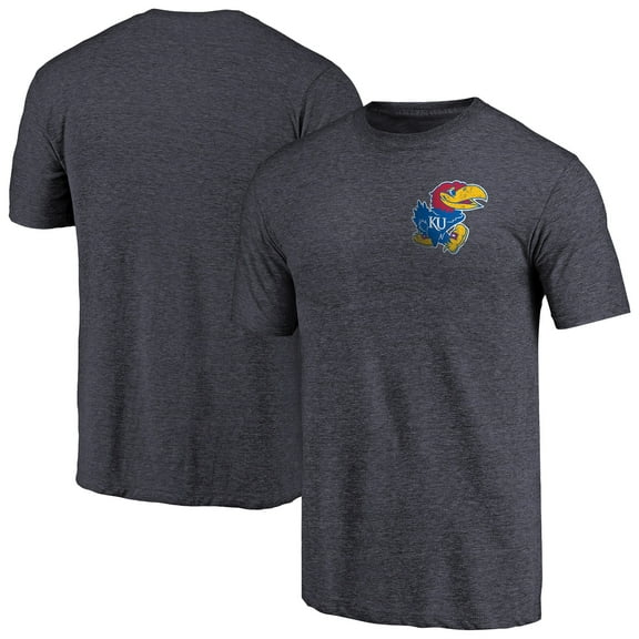 Men's Navy Kansas Jayhawks Left Chest Distressed Logo Tri-Blend T-Shirt