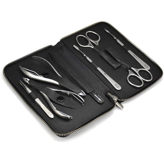 GERMANIKURE 8pc Manicure Set in Leather Case - FINOX Stainless steel tools handmade in Solingen Germany – Professional Nail and Cuticle Care
