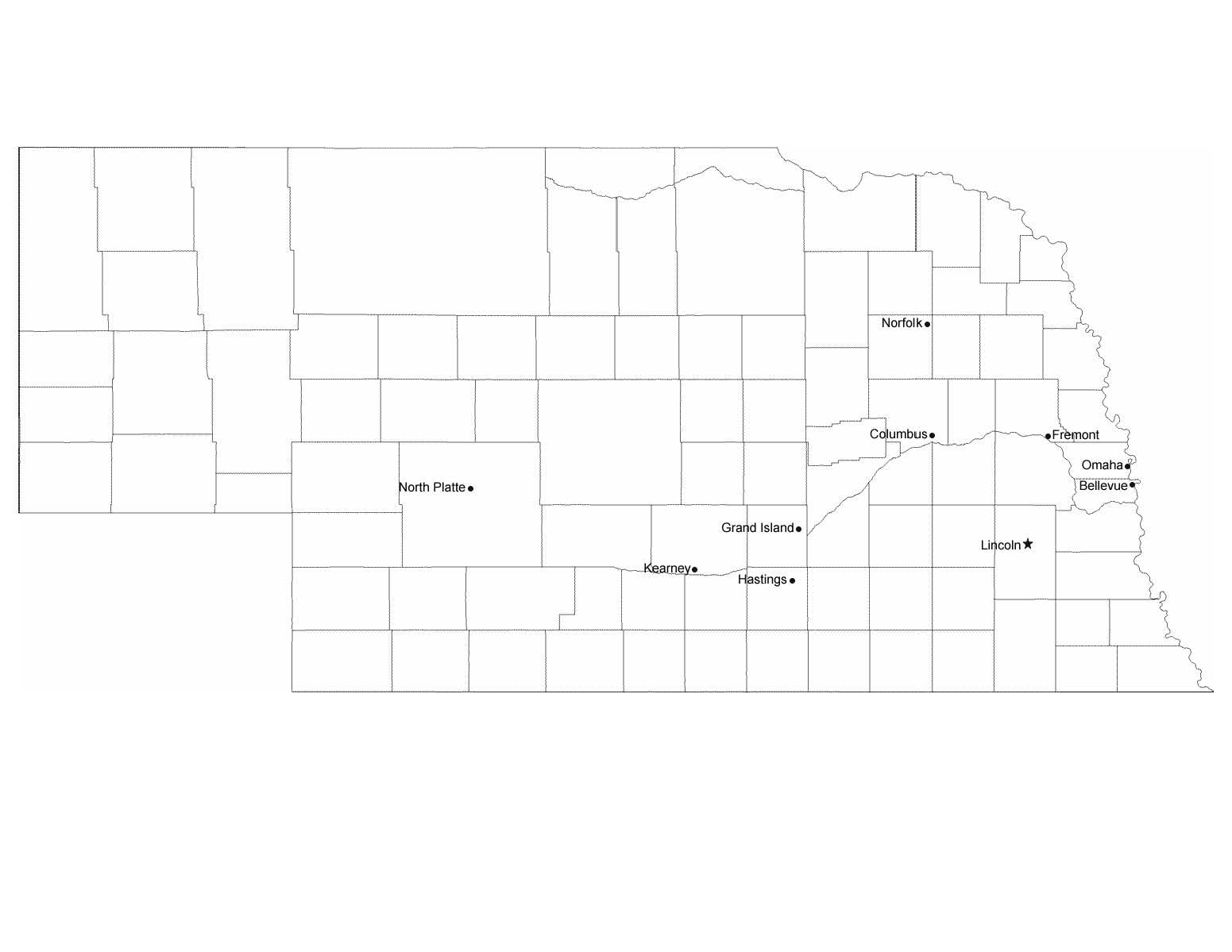 Map of Nebraska Cities with City Names 11 Inch By 17 Inch Laminated