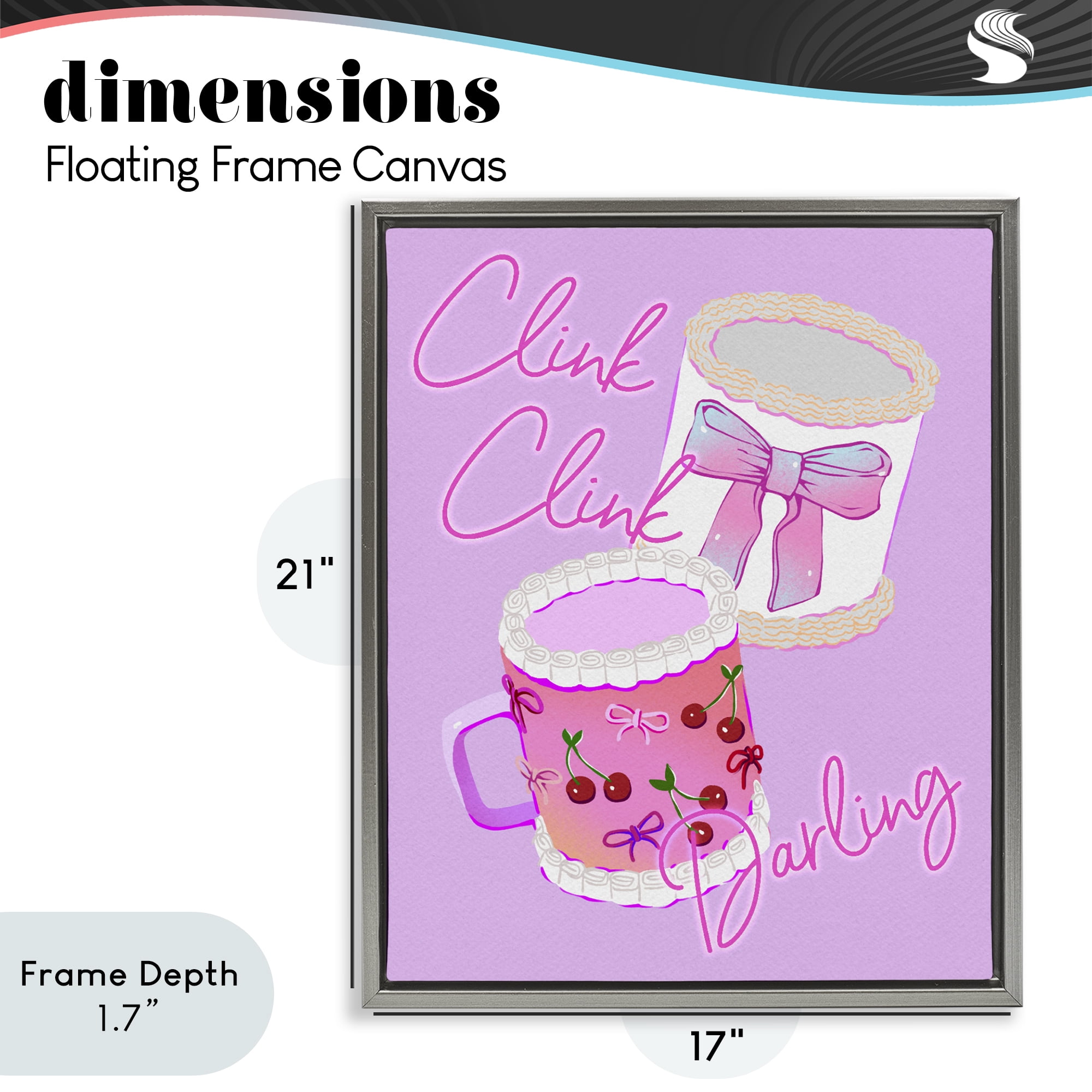 Stupell Industries Clink Darling Cherry Mug Gray Framed Floater Canvas Wall Art, design by Ziwei Li