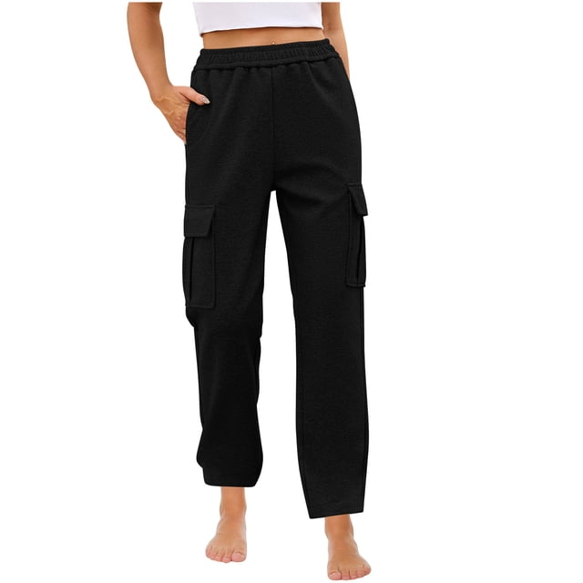 Timegard Lounge Pants for Women Elastic High Waist Solid Color Fall Winter Comfy Pants with Pockets