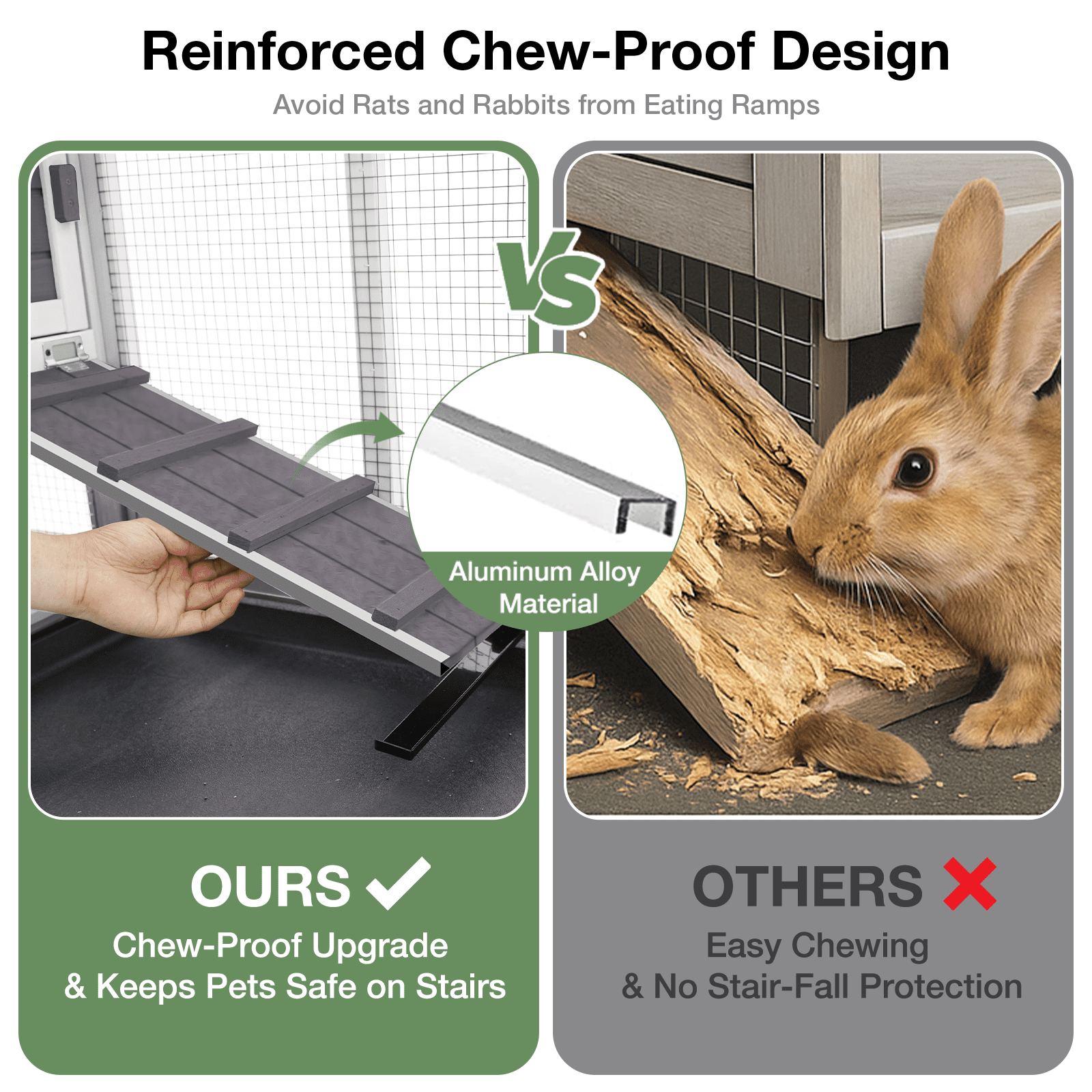 Aivituvin 62" Rabbit Hutch with Wheels for Outdoor & Indoor, 2-Story Bunny Cage with Pull Out Tray, Chew-Proof Ramp, Waterproof Roof