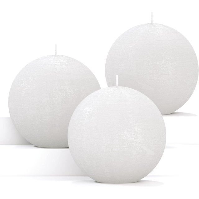 CANDWAX Ensemble de 3 Bougies Rondes Boule 3 Pouces - Bougies Boule de Neige Parfaites comme Décorations de Mariage et Déco Maison - Non Parfumées, Longue Combustion, Blanc