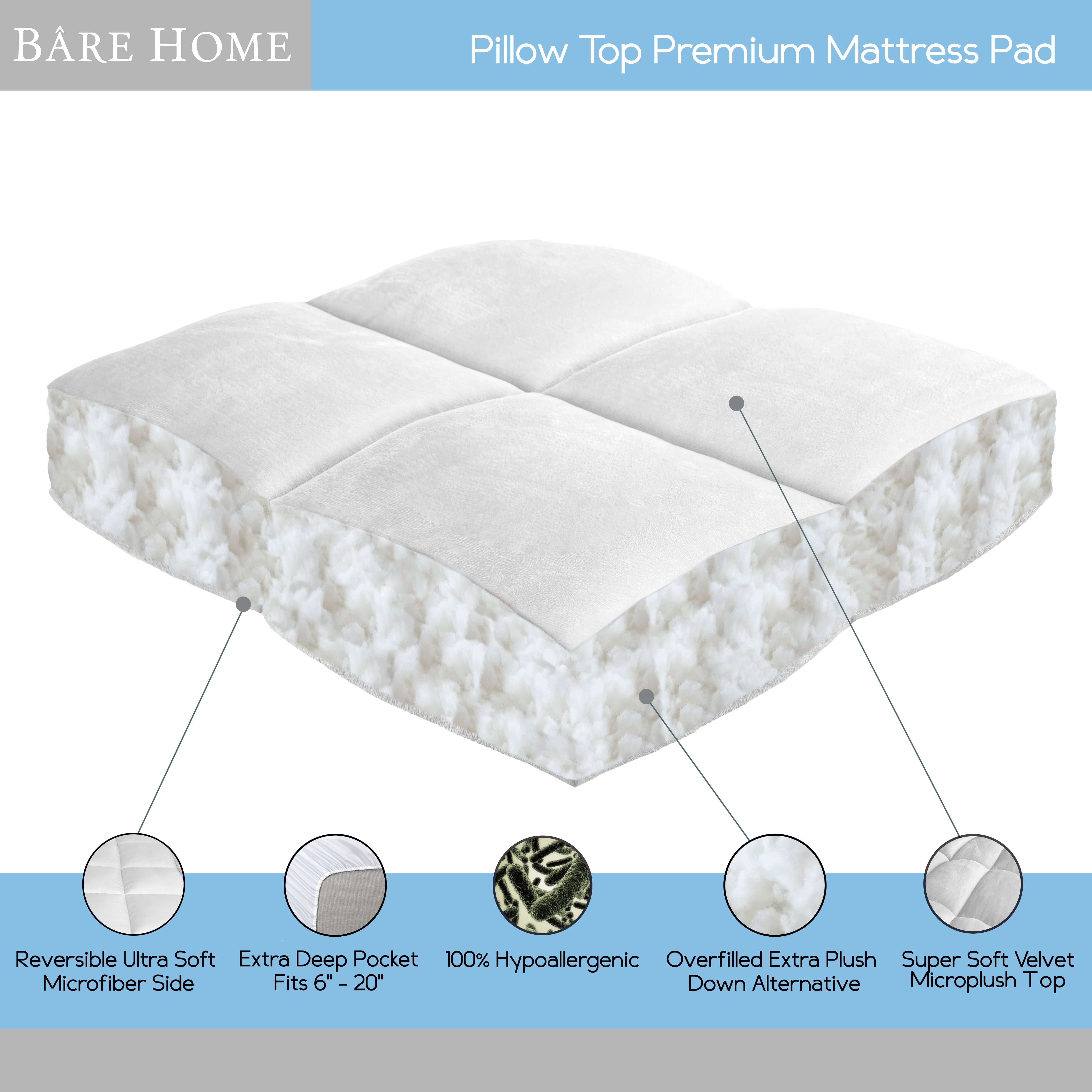 Bare Home Pillowtop Premium Mattress Pad, Full XL