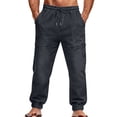 thumbnail image 4 of JGGSPWM Jeans for Men Solid Color Drawstring Elastic Waisted Denim Joggers Pants Straight Loose Jean Trousers Gray L, 4 of 7