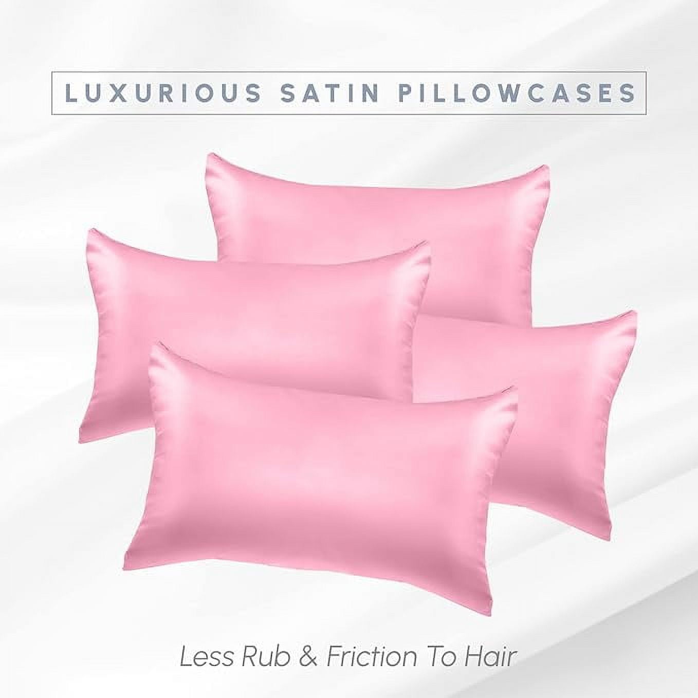 Cooling Viscose Satin Pillowcase 4-Pack Set with Hidden Zipper Closure,Standard/Queen, Light Pink