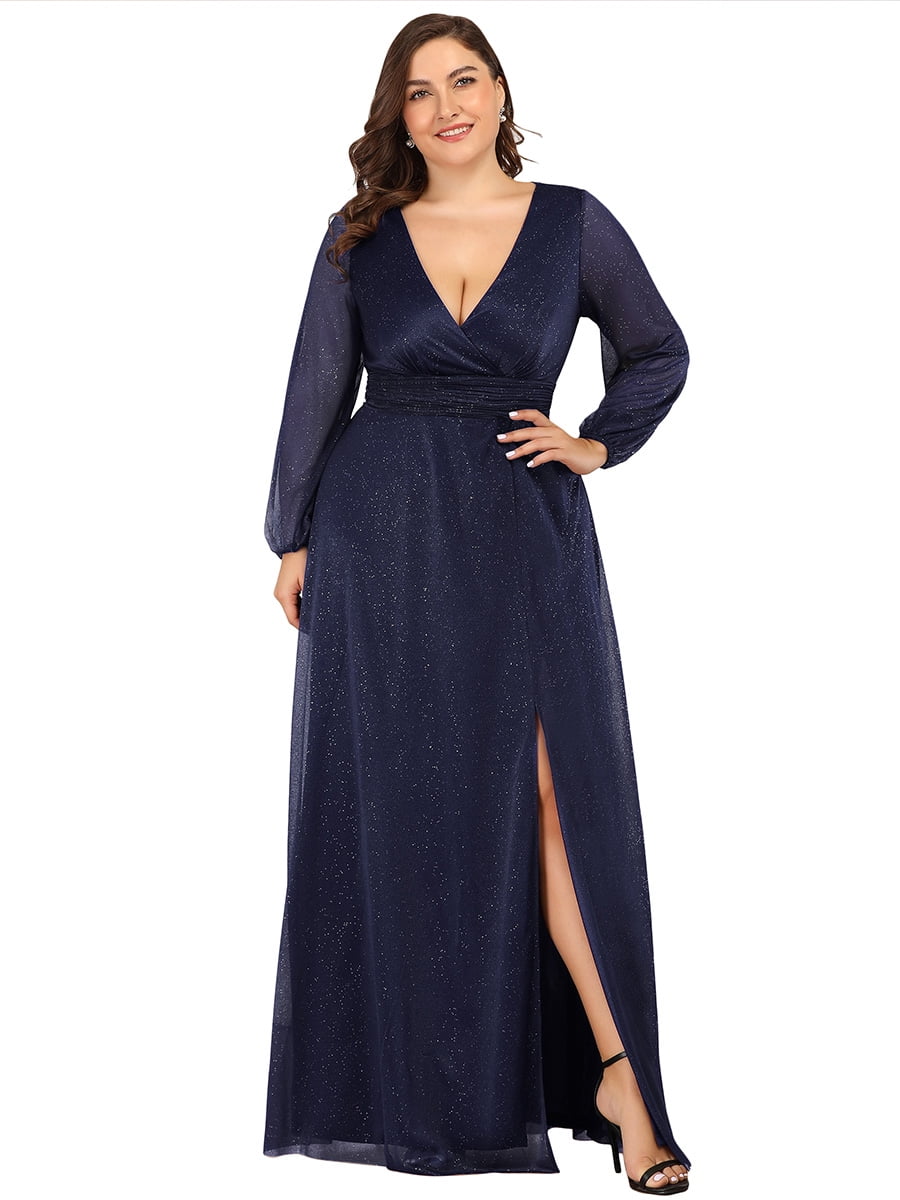 blue plus size prom dress