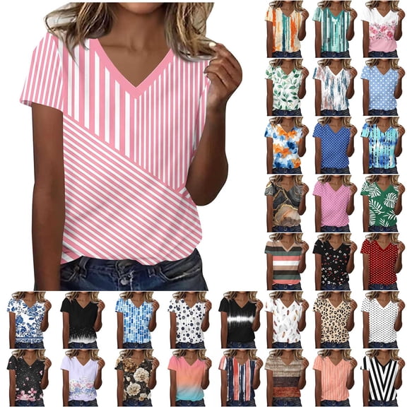 NSLGXD T Shirts for Women Dressy Casual V Neck Short Sleeve Tops Plus Size Graphic Tees Comfy Athletic T Shirts S-3XL White Tshirt