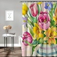 thumbnail image 2 of JEUXUS Home Bathtubs Bathroom Curtain Decoration Pink Yellow Tulip Butterfly Flowers Pink Stripes Shower Curtain Multiple Sizes White, 2 of 7
