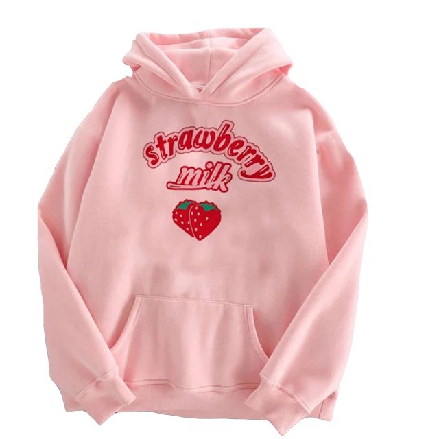 Women Girl Hoodies Cute Strawberry Print Pullover Sweatshirt for