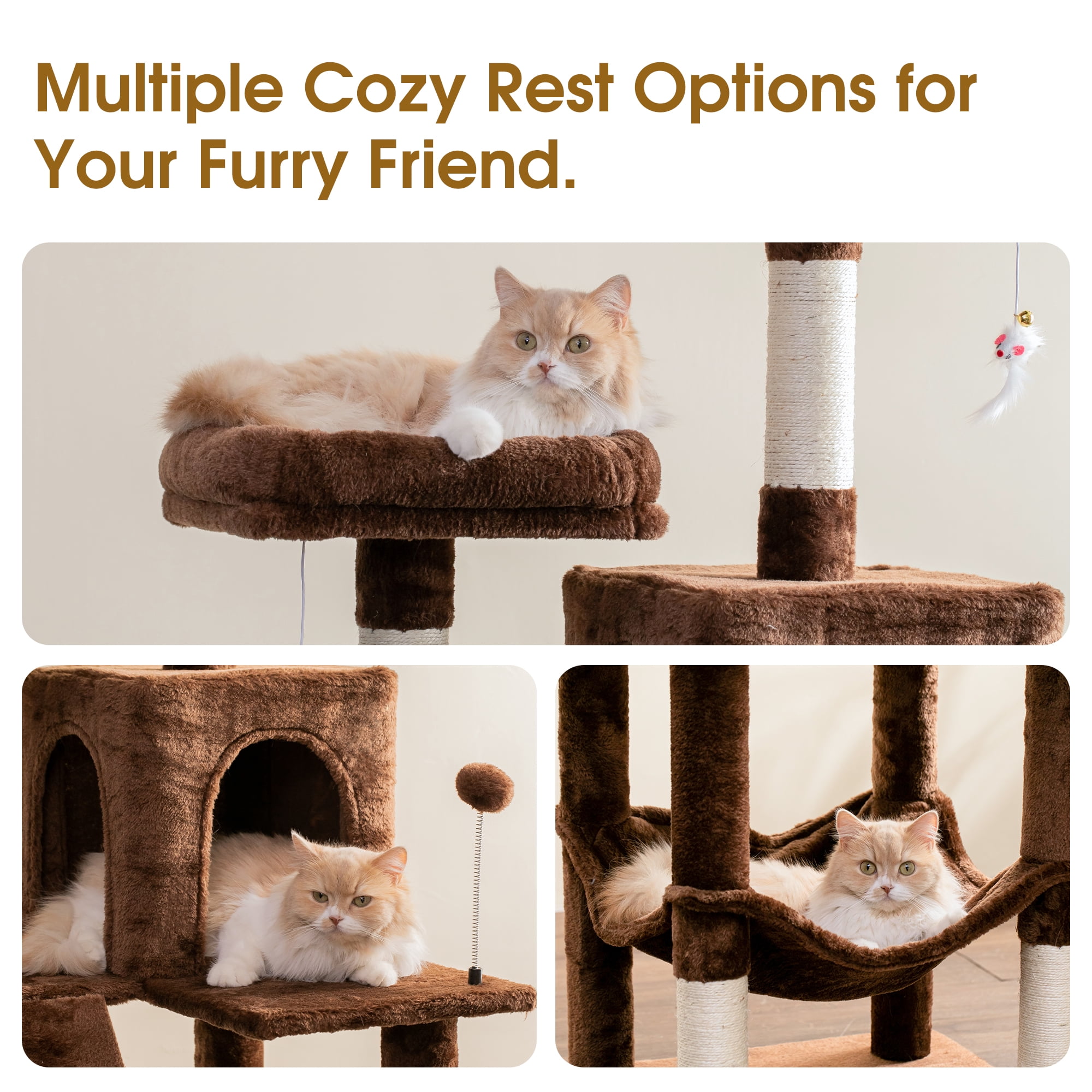 MWPO 70.1-in Multilevel Cat Tree Tower with Condo, Perch and Scratching Post, Brown