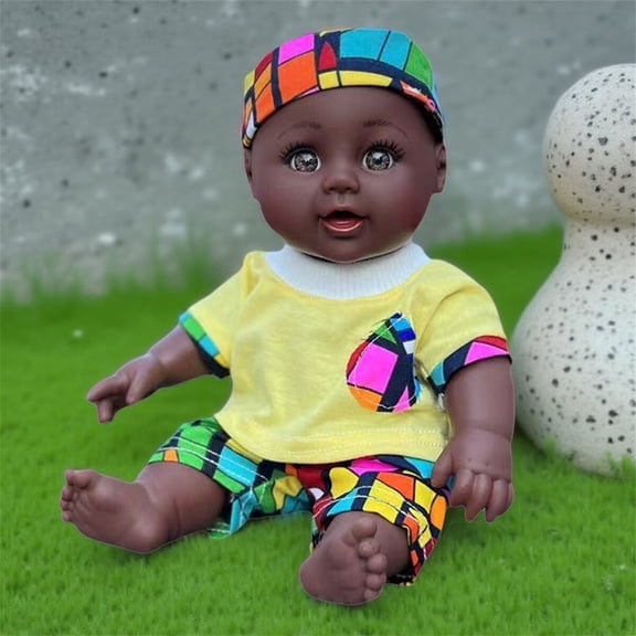 EBCUE 12 Inch Realistic African American Baby Doll with Outfit Silicone Full Body Reborn Baby Dolls for Pretend Play Kids Nurturing Role Play,Birthday Holiday Xmas Gifts for Toddler Boys Girls 3