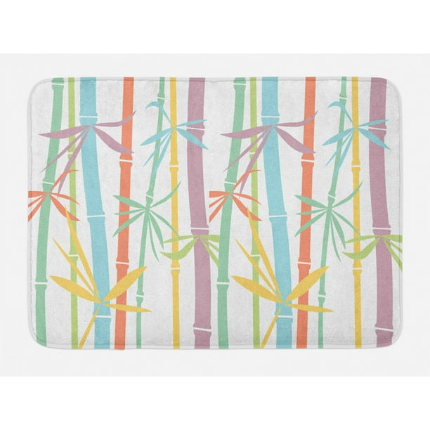 Japanese Bath Mat, Colored Exotic Bamboo Stems Eastern Spiritual