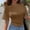 Brown, variant on Women's Crew Neck Half Sleeve Ruched Shirt Summer 2026 Casual Cinched Waist Crop Top Korean Plain Short Sleeve T-Shirt