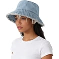 thumbnail image 2 of Kukuzhu Frayed Denim Bucket Hat Distressed Jean Fisherman Cap Wide Brim Boonie Sun Hat Packable Beach Cap for Women Men, 2 of 7