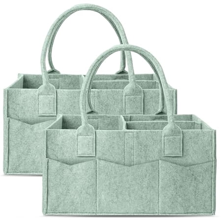 2 Pack Diaper Caddy Organizer - Portable Baby Caddy Organizer with Handle Nursery Storage Bin and Car Organizer for Girls Boys - Baby Gift Basket - Green
