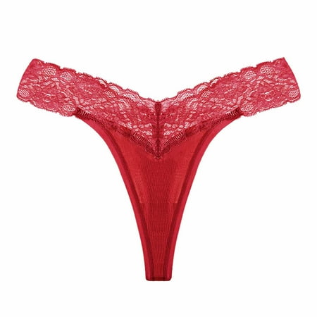 

YYDGH Women s Thongs T Back Low Waist See Through Panties Cotton Seamless Lace Thongs for Women Wine Red M