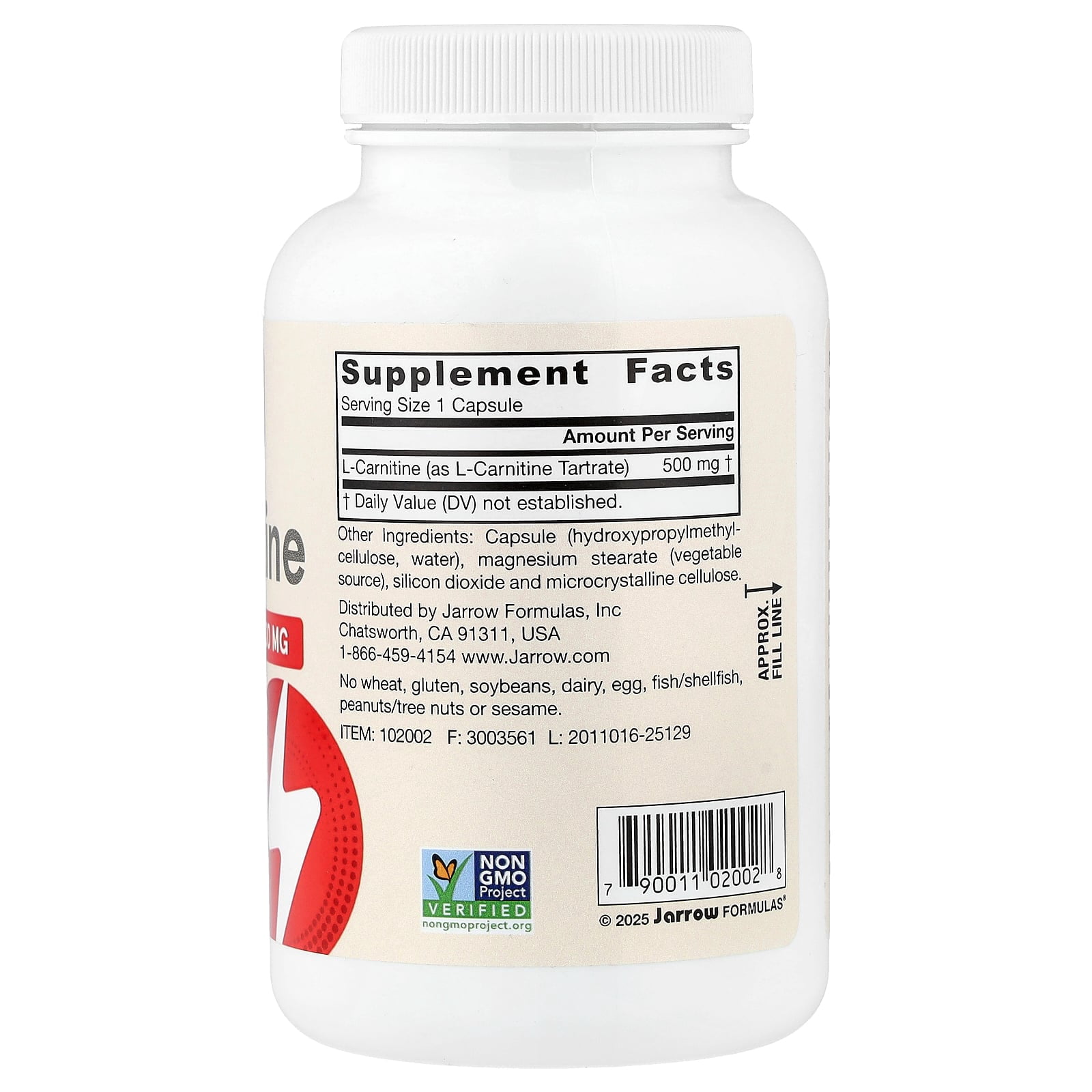 Jarrow Formulas L-Carnitine Tartrate, For Brain Energy and Heart Support, 500mg, 100 Capsules