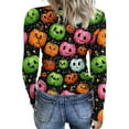 thumbnail image 4 of Women's Halloween Ribbed Knit Long Sleeve Shirts Graphic Halloween Knitted Tops Casual Slim Fit Holiday Halloween Tee, 4 of 5