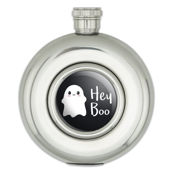 Hey Boo Cute Kawaii Ghost Round Stainless Steel 5oz Hip Drink Flask