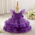 thumbnail image 5 of Xijirk Girls Dresses,Girls Party Dress With Bow Tiered Skirt Flutter Sleeves Formal Occasion Performance Tutu Gown,Dresses for Girls,Purple,6-9 Months, 5 of 9