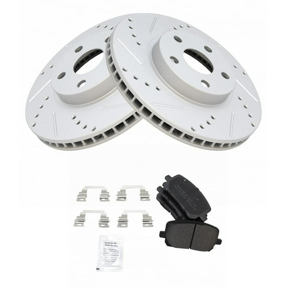 TRQ Front Performance Brake Pad & Rotor Kit Brake Pads Brake Rotors Set Semi-Metallic Premium G-Coated Fits Select 2003-2008 Pontiac Vibe Toyota Corolla Matrix