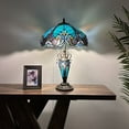 thumbnail image 2 of Tiffany Table Lamp Green Brown Stained Glass Shade Base LED Bulbs Included for Living Room Bedroom Bedside16"W*16"D*24"H, 2 of 7