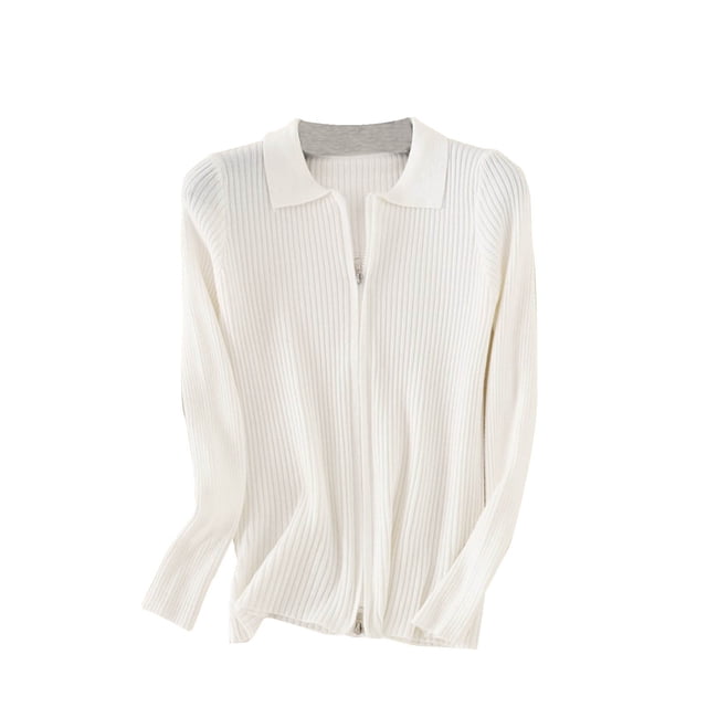 ameIAEA Womens Long Sleeve Double Zip Up Cardigan Sweater Solid Color Open Front Knit Tops