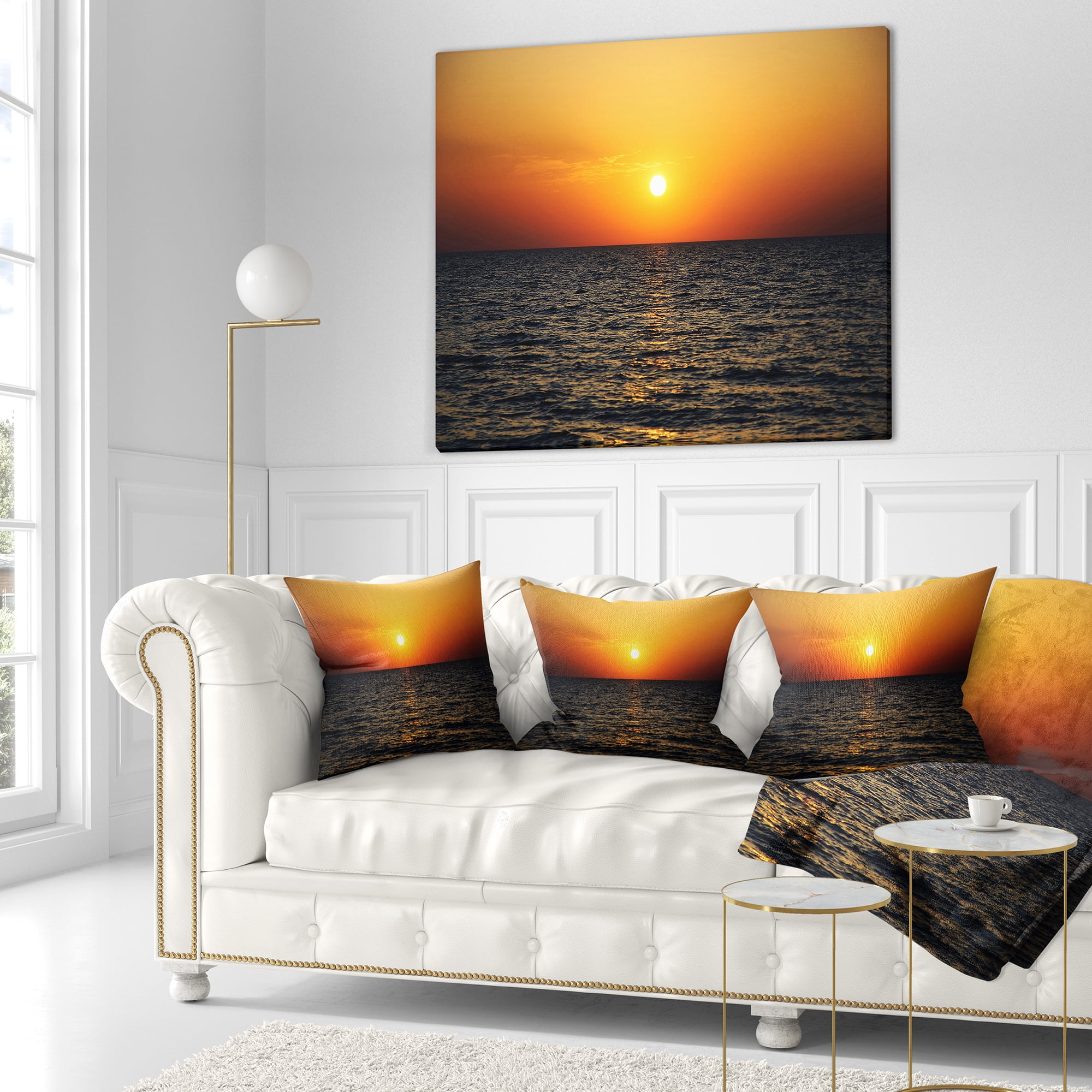 Designart Sunset Panorama under Sea Surface - Modern Seashore Throw Pillow - 16x16