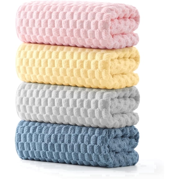 REDKISS 4-Pack Microfiber Bath Towels, 27x54 Quick Dry Waffle Towels Set. Multicolor Cloud Texture Super Absorbent Bath Towel for Bathroom.