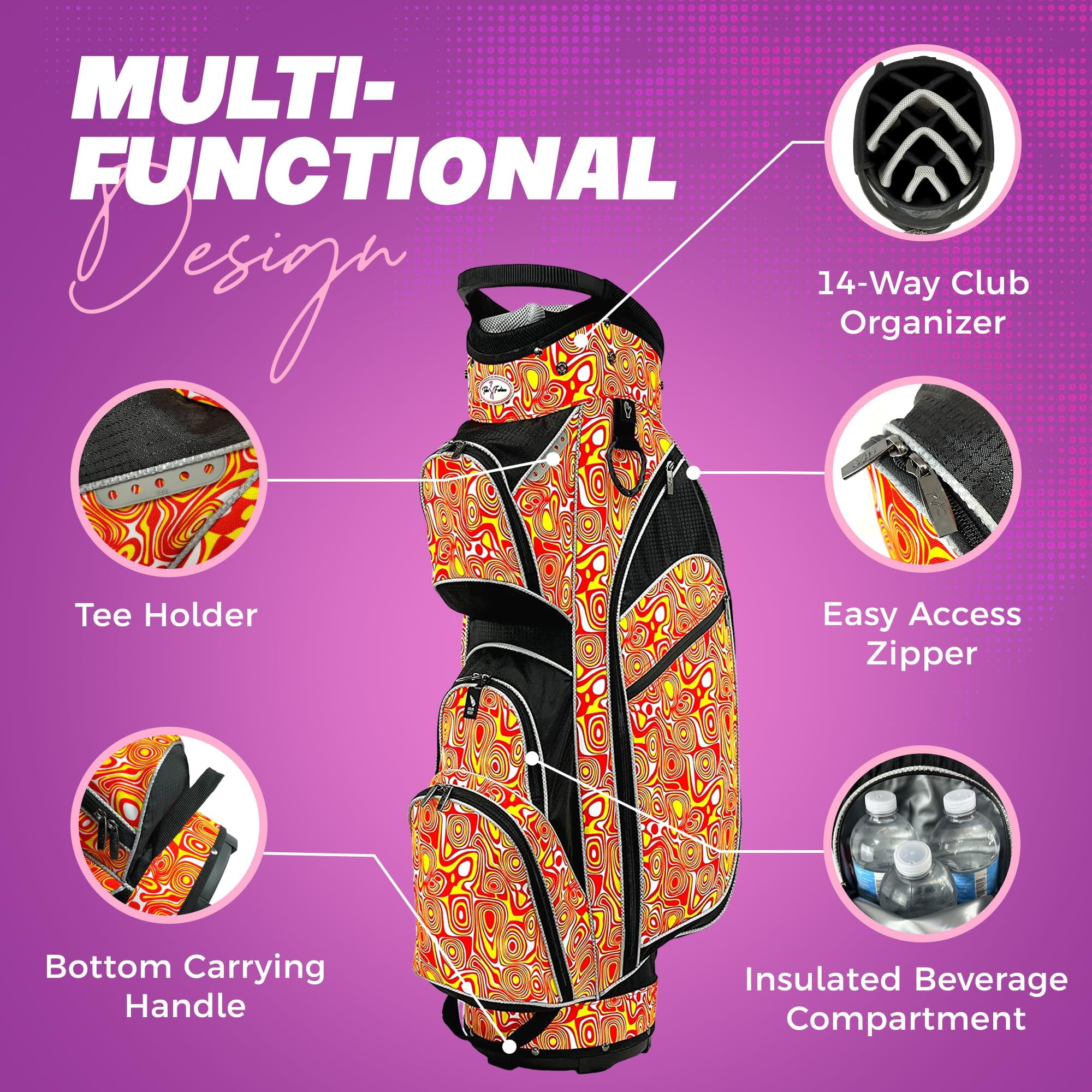 Womens Golf - Taboo Fashions 14 Way Lightweight Ladies Cart Bag (Orange Lava)