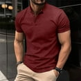 thumbnail image 2 of WREESH Men's Fashion Henley Shirts Solid Color Spring Summer Casual Stand Collar Button Short Sleeve Turndown Pullover T-Shirt Sports Tops Workout Tops Wine, 2 of 6