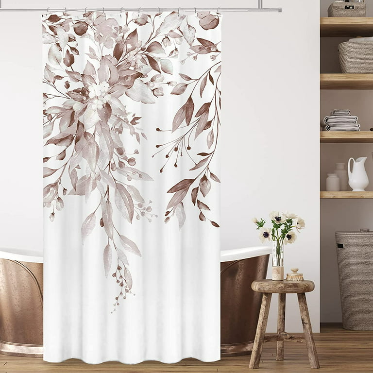 Rosy Brown Eucalyptus Shower Curtain Sets, Watercolor Leaves on