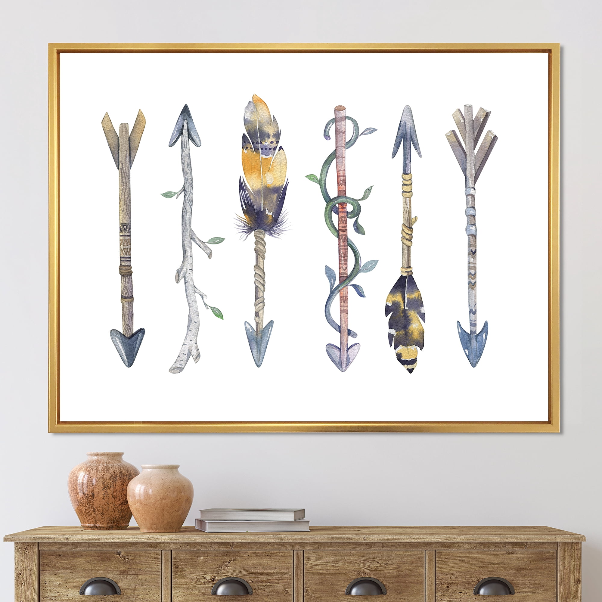 Designart 'Colorful Native American Style Ethnics Arrows' Bohemian & Eclectic Framed Canvas Wall Art Print