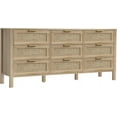 thumbnail image 3 of Rattan Chest of Dressers, Wooden Drawer Dresser, 9 Drawers Rattan Dresser for Bedroom, Living Room, Hallway (Natural-9 Drawers), 3 of 14