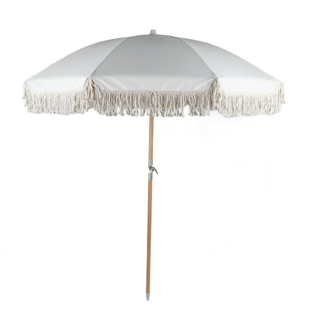 Sombrilla de Patio, Sombrilla de Mesa A PrueBa de Rayos UV UV UV UPF 50+ Con 8 Varillas Resistentes, Sombrilla de Mercado de 215 x 180 cm, Elegante Sombrilla de Borla para Jardín,