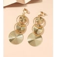 thumbnail image 2 of Clip on 3 1/4" long gold textured circle and hoop dangle earrings, 2 of 4