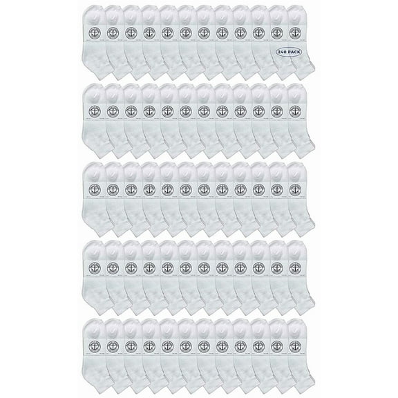 240 Pairs Of Yacht & Smith Wholesale Kids Mid Ankle Socks, Cotton Bulk Sport Ankle Socks Size 6-8 (White)
