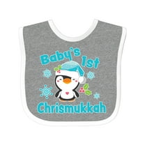 Inktastic Baby's 1st Chrismukkah with Cute Baby Penguin and Snowflakes Boys or Girls Baby Bib